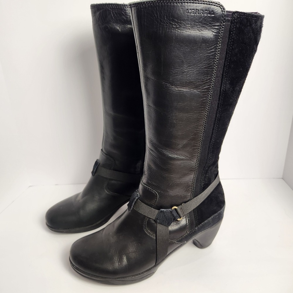 Merrell Women's Evera Amp Black Block Heel Knee Dressy Boots Size 9